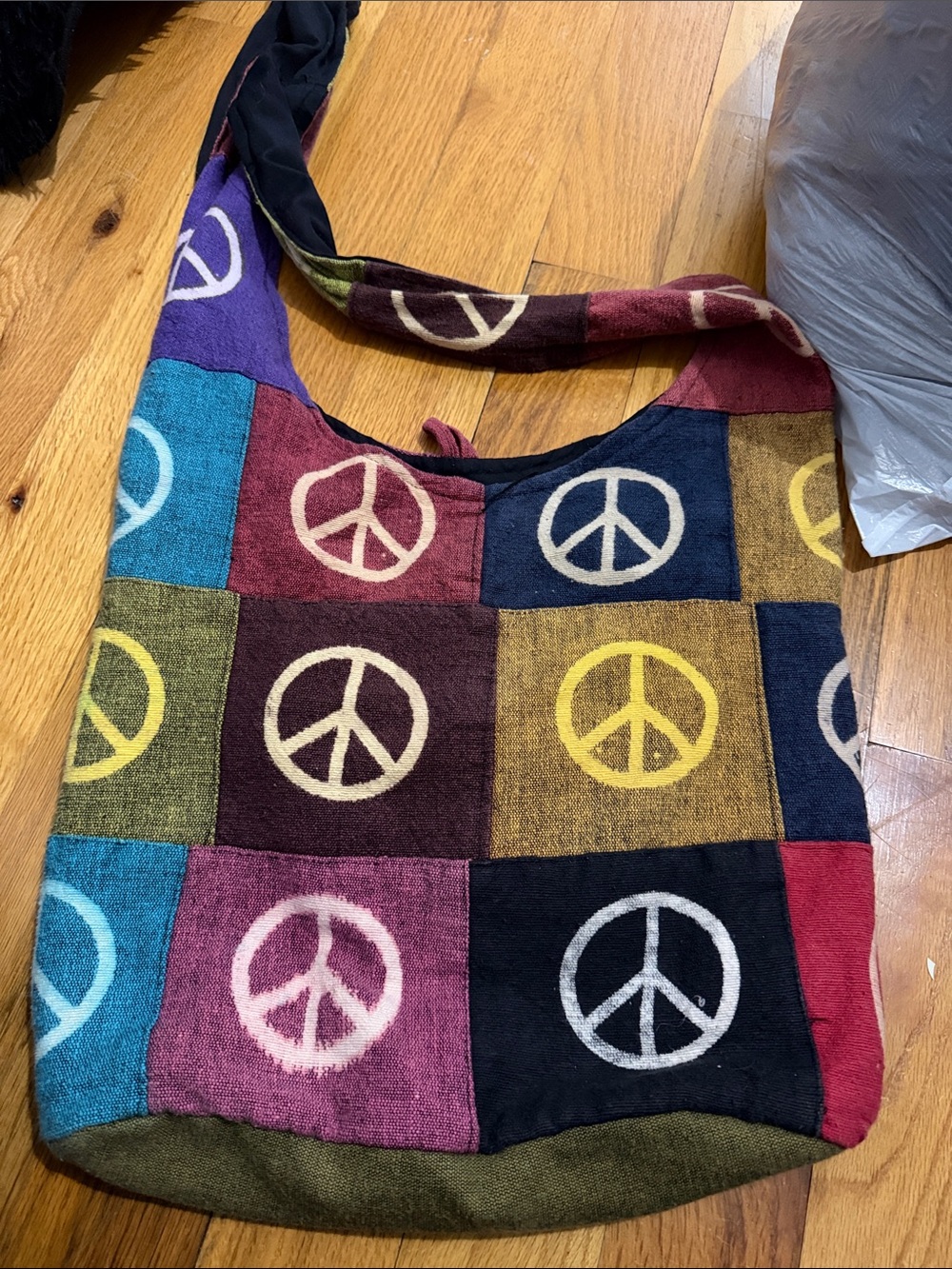 Multicolor Peace Sign Patchwork Shoulder Bag